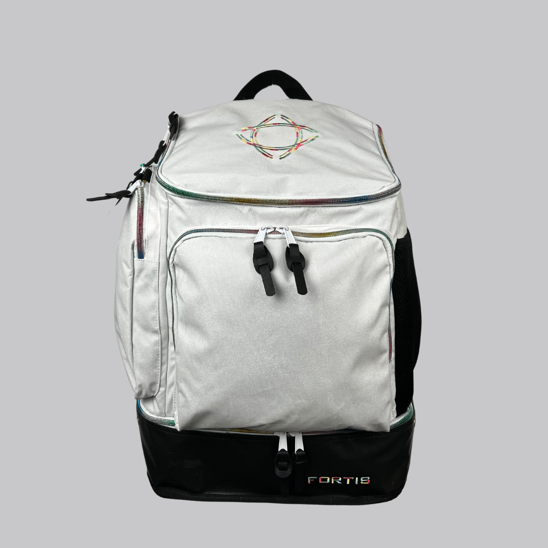 Fortis Backpack- White Sparkle/ Rainbow